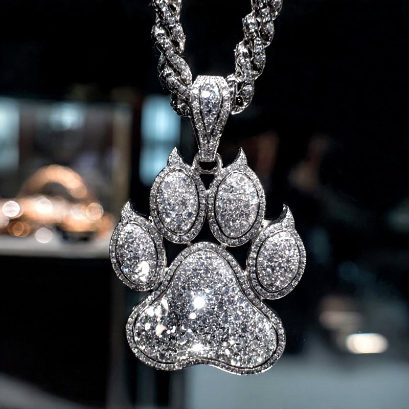 Iced Dog Paw Pendant