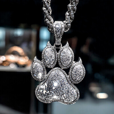 Iced Dog Paw Pendant