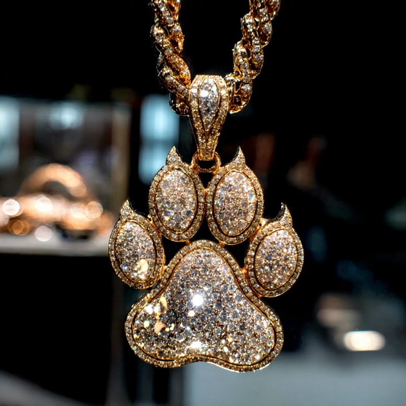 Iced Dog Paw Pendant