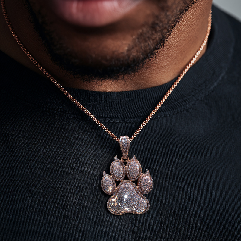 Iced Dog Paw Pendant