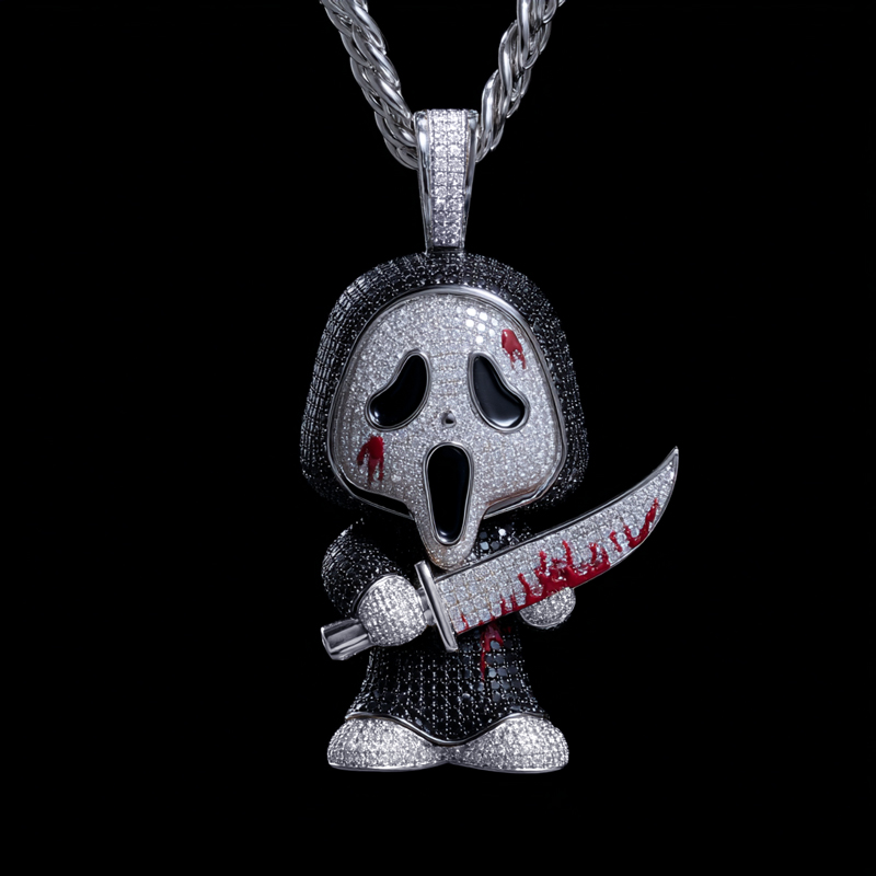 Glow in the Dark Iced Out Cartoon Anime Ghost Horror Killer Pendant