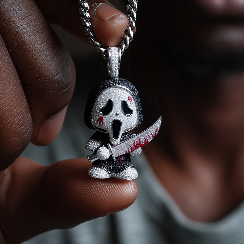 Glow in the Dark Iced Out Cartoon Anime Ghost Horror Killer Pendant