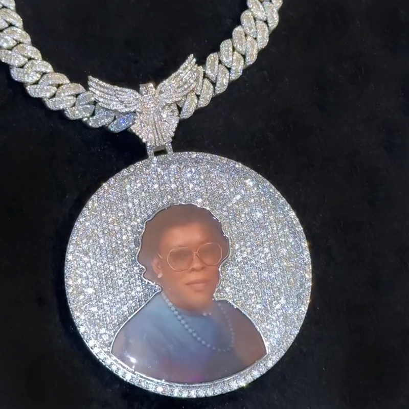 Iced Out Peace Dove Disc Photo Pendant