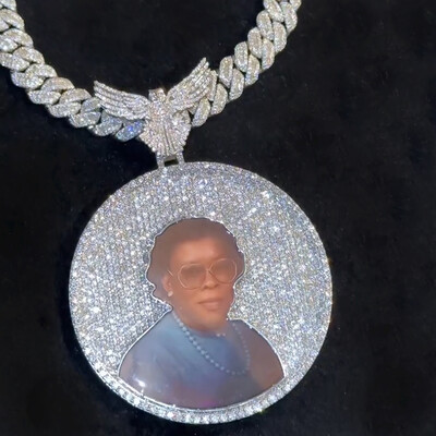 Iced Out Peace Dove Disc Photo Pendant