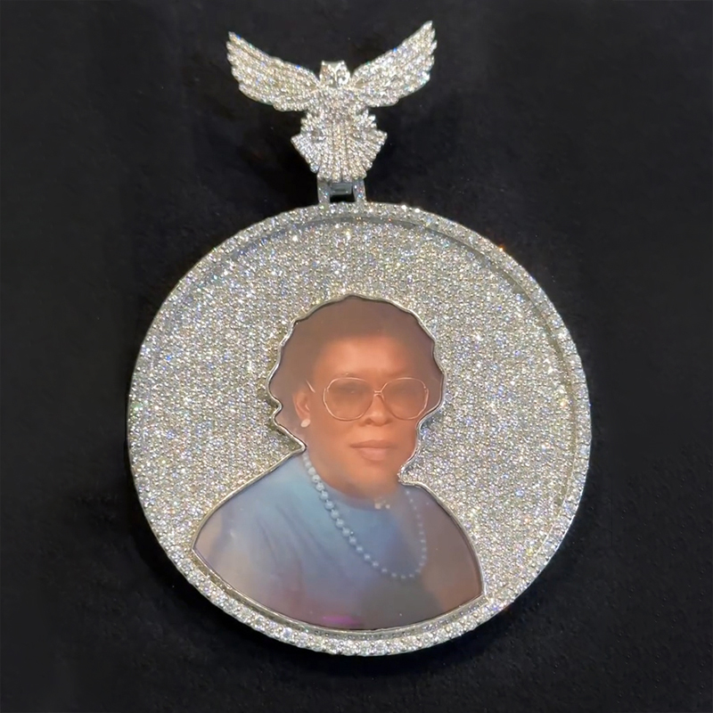 Iced Out Peace Dove Disc Photo Pendant