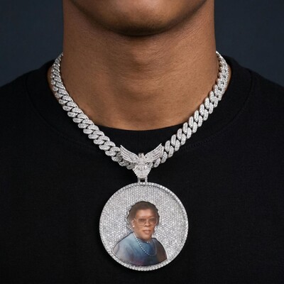 Iced Out Peace Dove Disc Photo Pendant