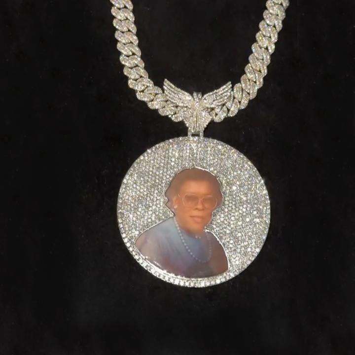 Iced Out Peace Dove Disc Photo Pendant