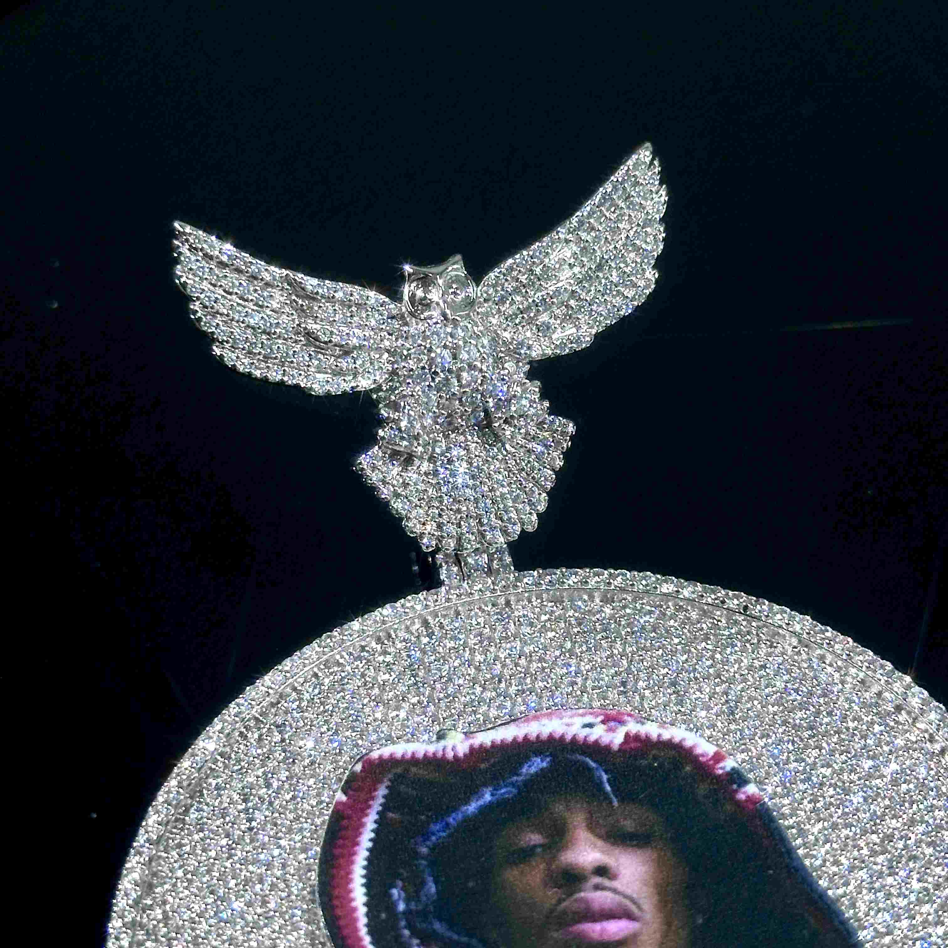 Iced Out Peace Dove Disc Photo Pendant