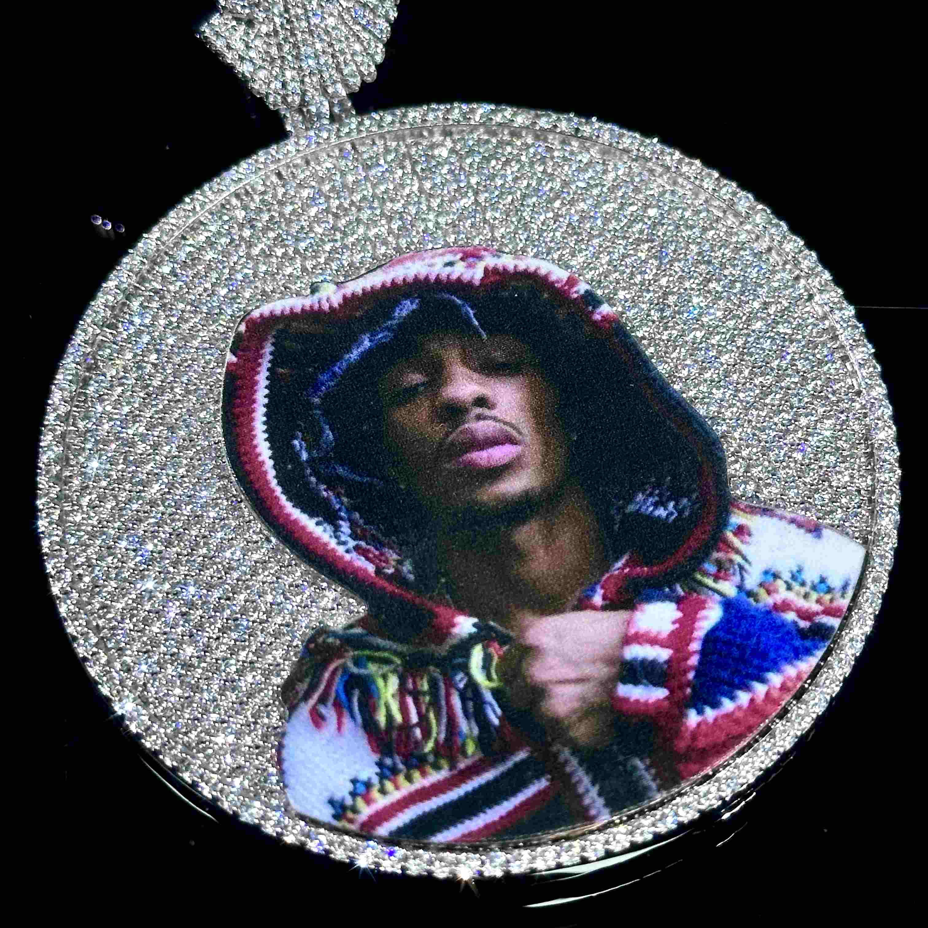Iced Out Peace Dove Disc Photo Pendant