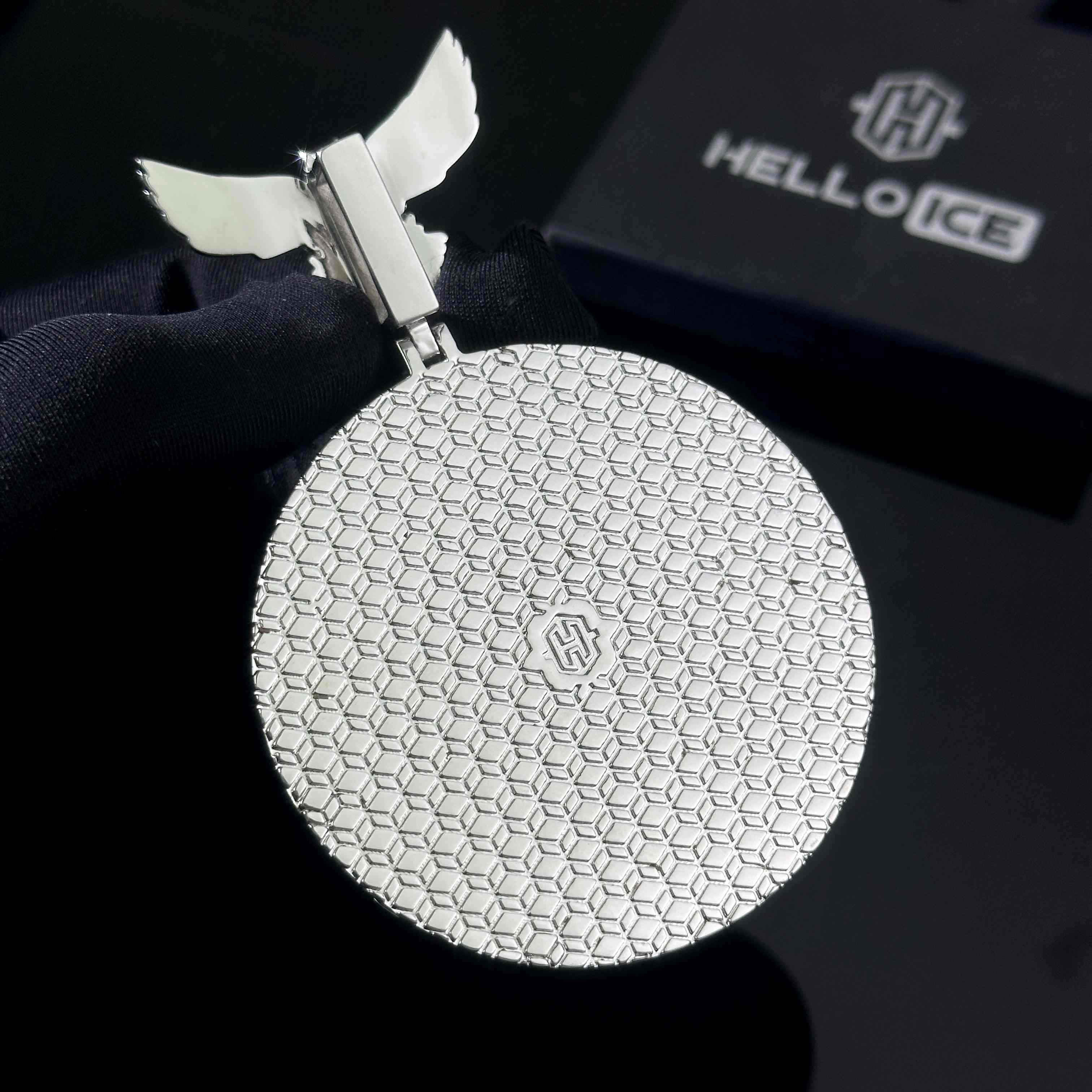 Iced Out Peace Dove Disc Photo Pendant