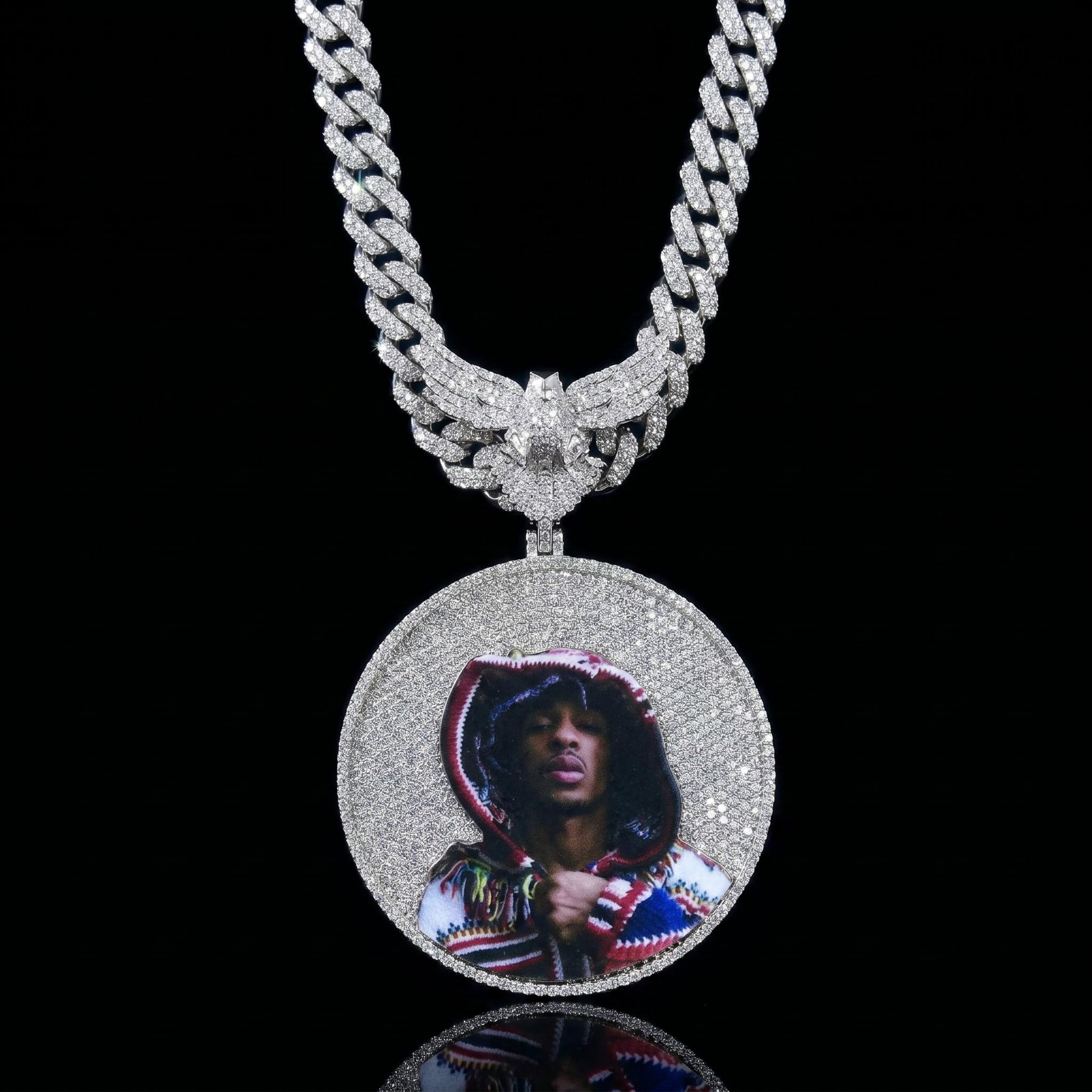 Iced Out Peace Dove Disc Photo Pendant