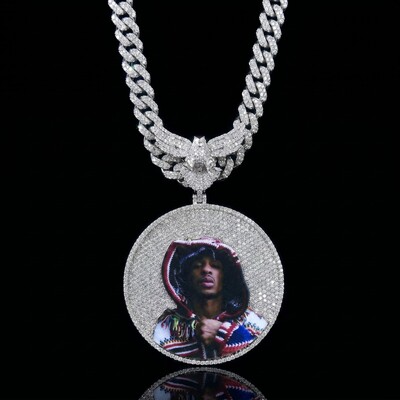 Iced Out Peace Dove Disc Photo Pendant