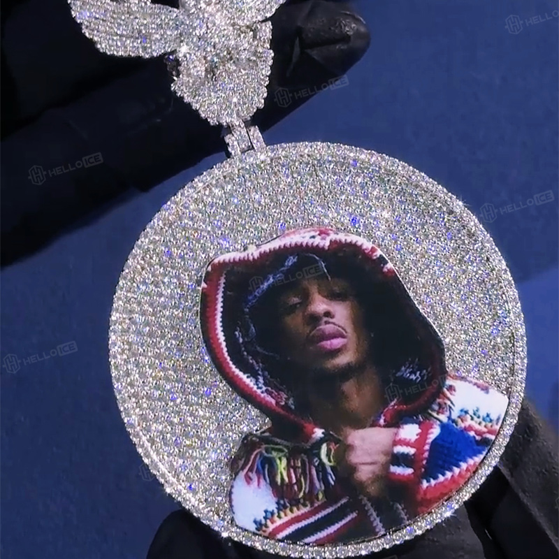 Iced Out Peace Dove Disc Photo Pendant