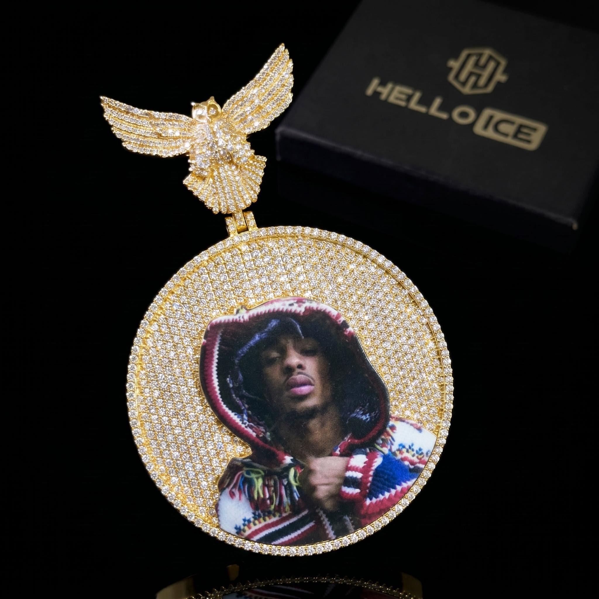Iced Out Peace Dove Disc Photo Pendant Iced Out Peace Dove Disc Photo Pendant