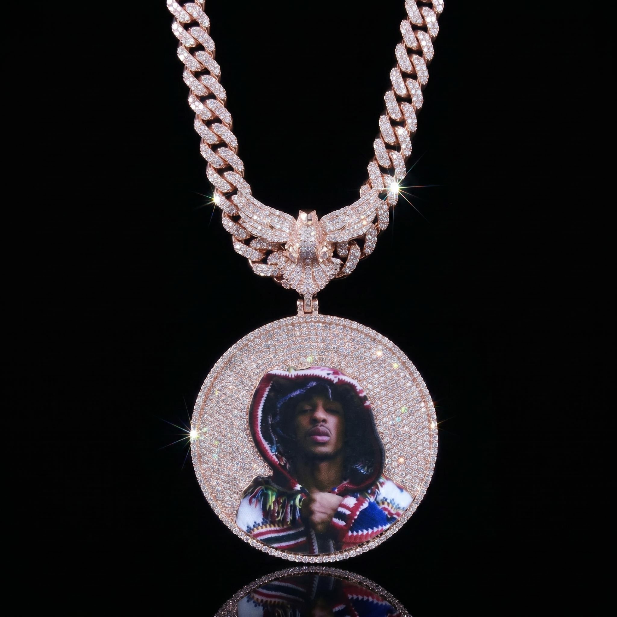 Iced Out Peace Dove Disc Photo Pendant Iced Out Peace Dove Disc Photo Pendant