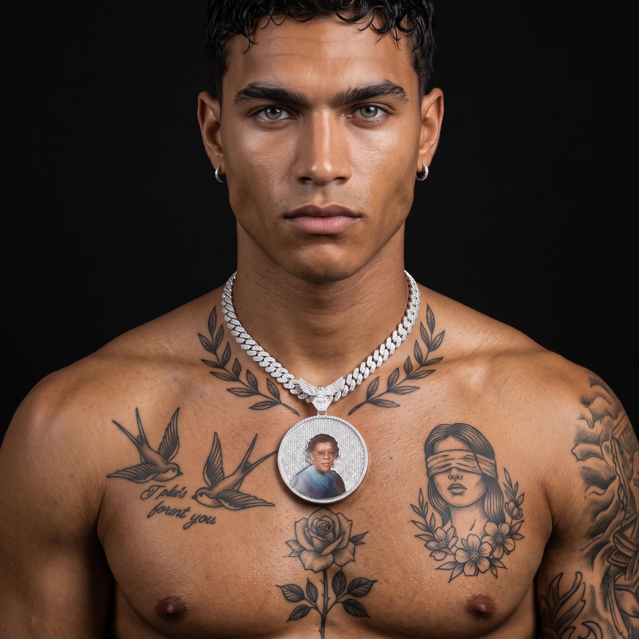 Iced Out Peace Dove Disc Photo Pendant