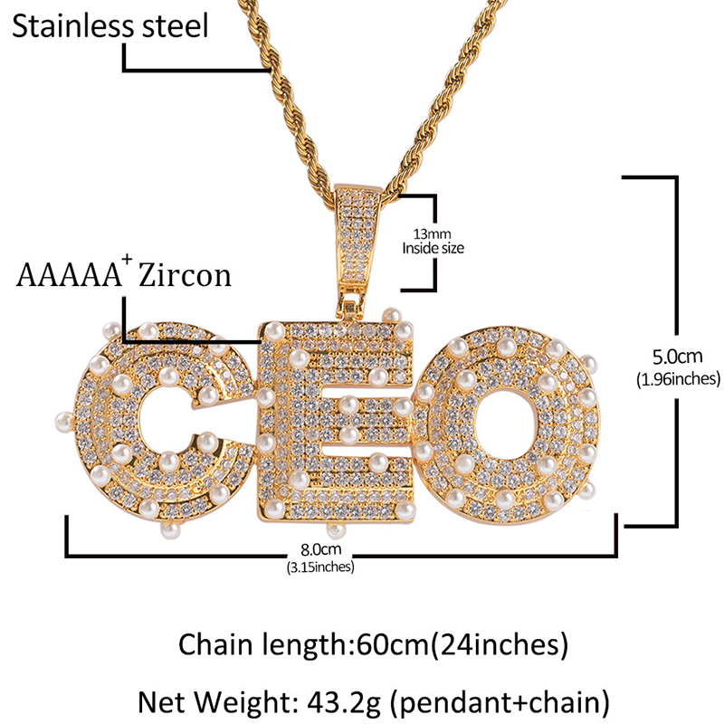 Iced Custom Name/Letters Pendant with Pearl