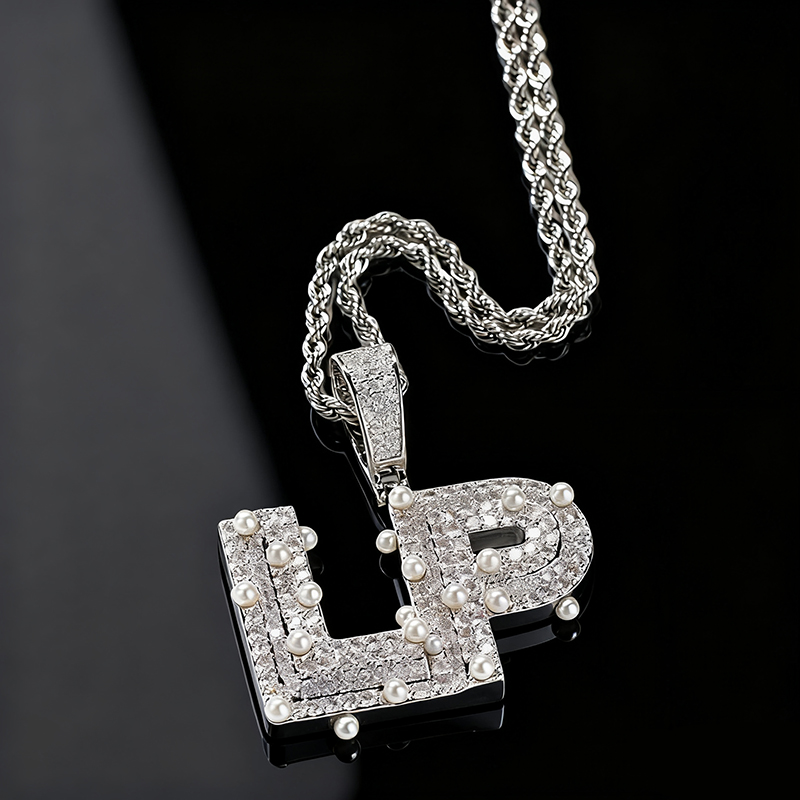 Iced Custom Name/Letters Pendant with Pearl