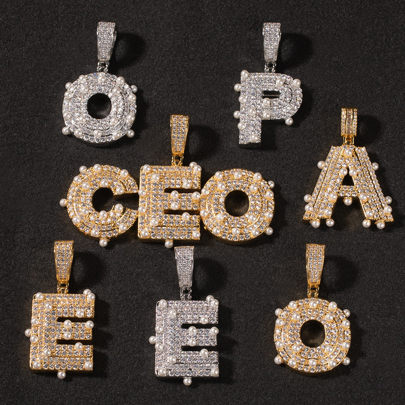 Iced Custom Name/Letters Pendant with Pearl