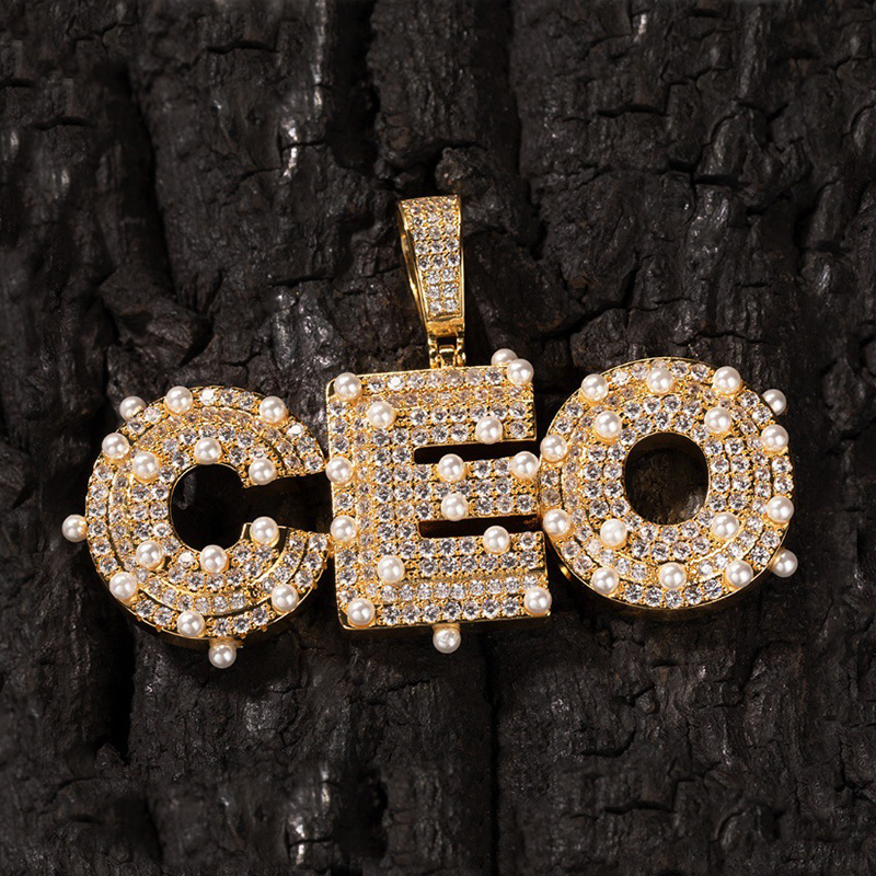 Iced Custom Name/Letters Pendant with Pearl