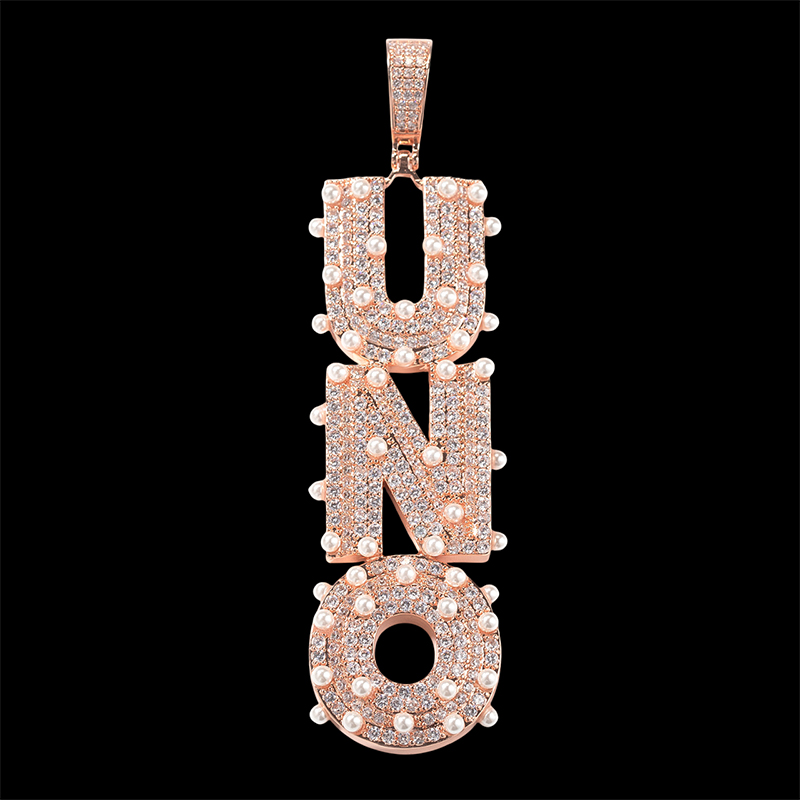 Iced Custom Vertical Letter Pendant with Pearl