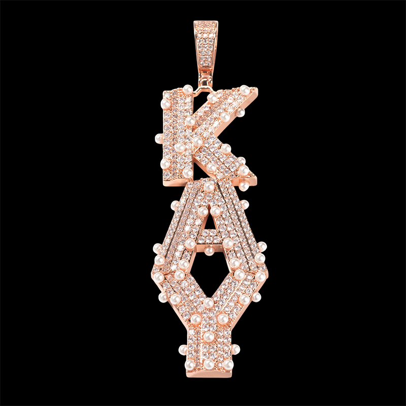 Iced Custom Vertical Letter Pendant with Pearl