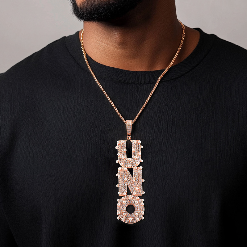Iced Custom Vertical Letter Pendant with Pearl