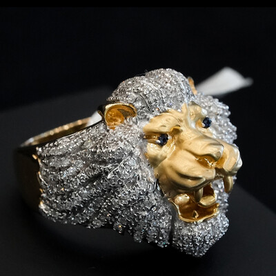 Iced Out Roaring Lion Head Ring