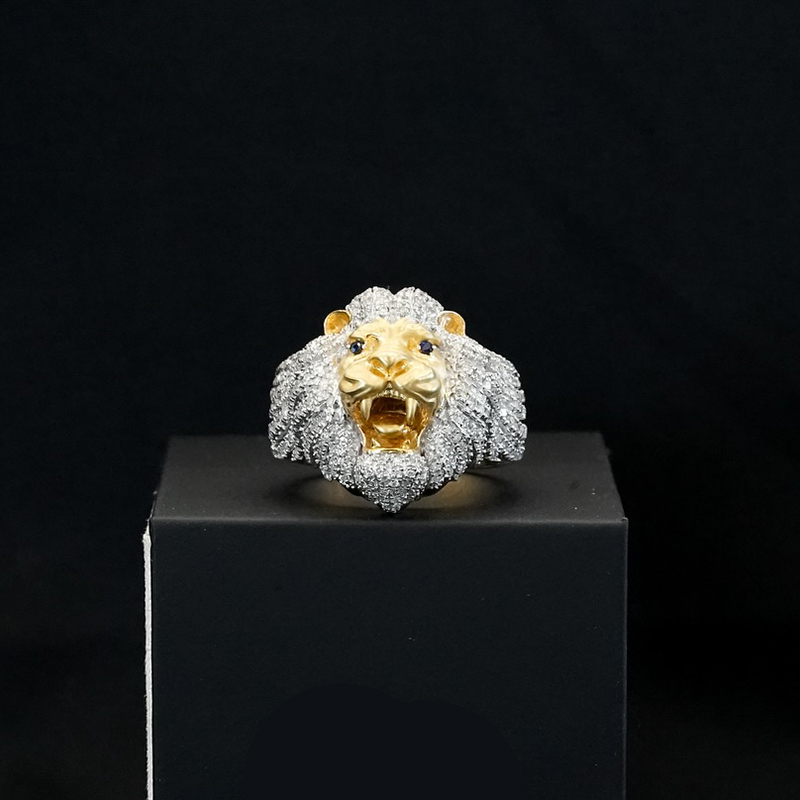 Iced Out Roaring Lion Head Ring