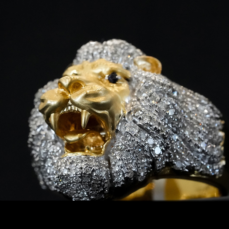 Iced Out Roaring Lion Head Ring