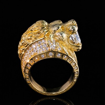 Iced Out Lion's Bite of Radiant Cut Diamons Ring in Gold