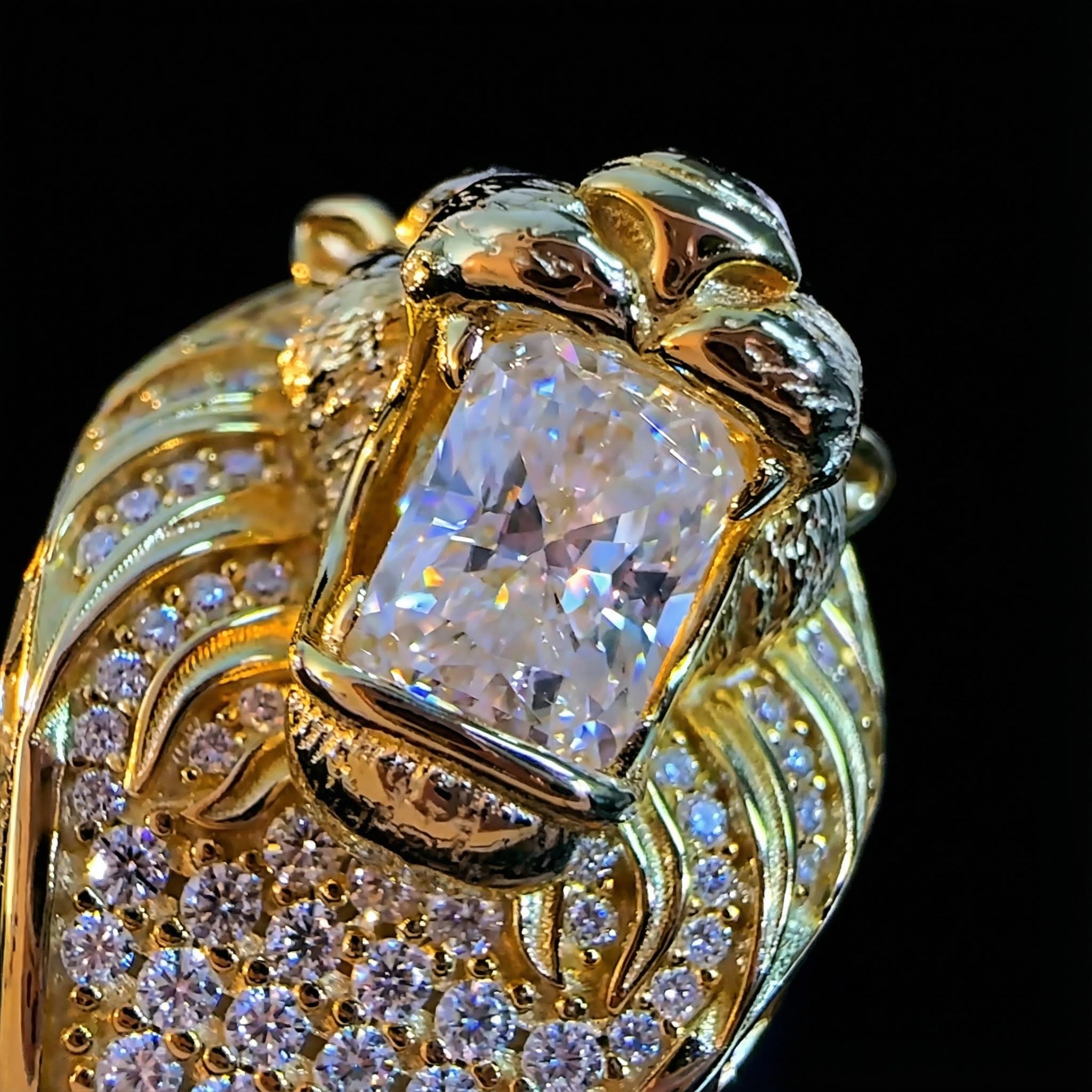 Iced Out Lion's Bite of Radiant Cut Diamons Ring in Gold Iced Out Lion's Bite of Radiant Cut Diamons Ring in Gold