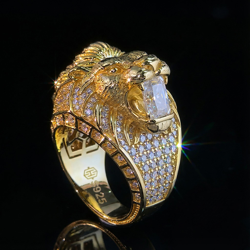 Iced Out Lion's Bite of Radiant Cut Diamons Ring in Gold Iced Out Lion's Bite of Radiant Cut Diamons Ring in Gold