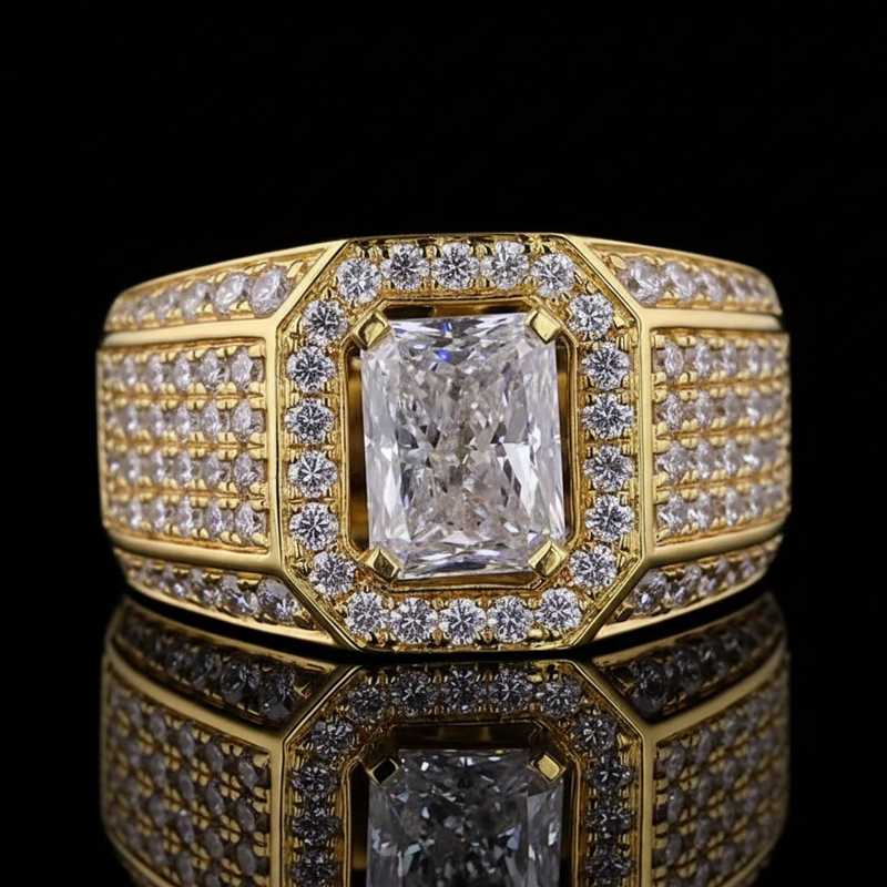 4.64CT Radiant Cut VVS Moissanite Pave Men’s Ring