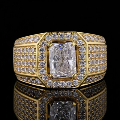 4.64CT Radiant Cut VVS Moissanite Pave Men’s Ring