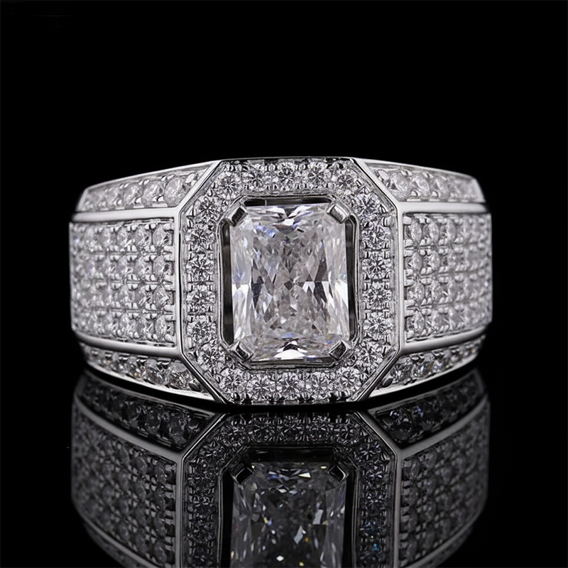 4.64CT Radiant Cut VVS Moissanite Pave Men’s Ring