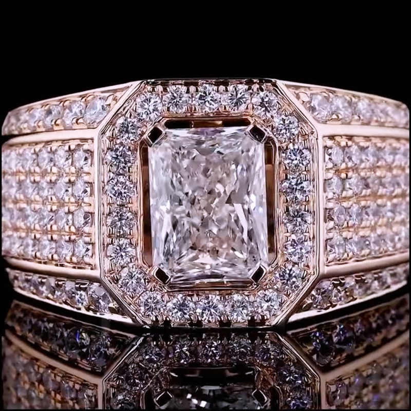 4.64CT Radiant Cut VVS Moissanite Pave Men’s Ring