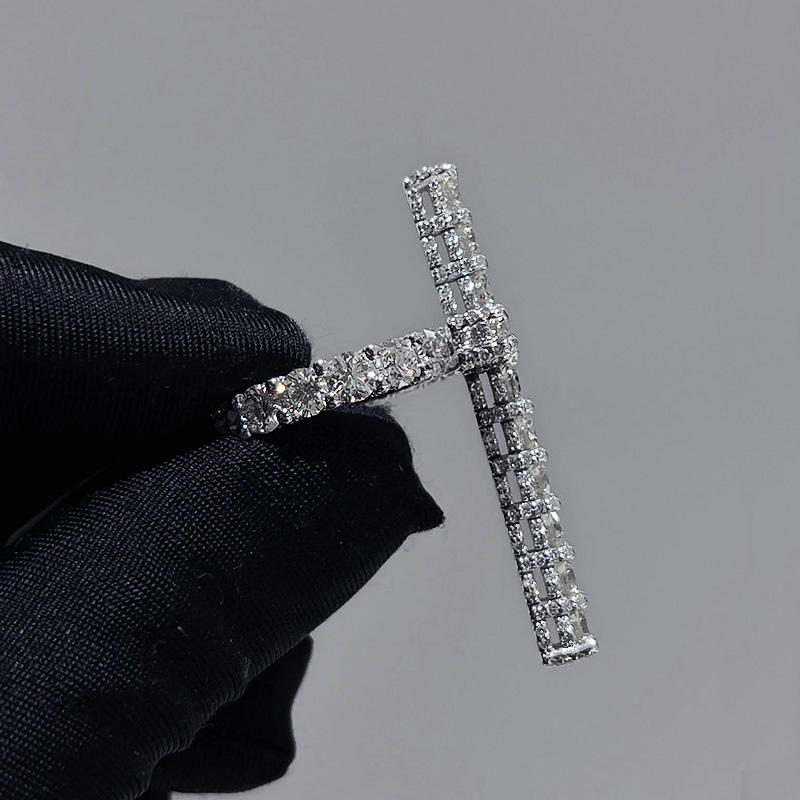 Iced Round Cut Cross Pave Men's Ring in White Gold