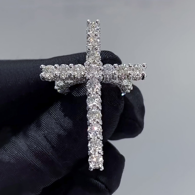 Iced Round Cut Cross Pave Men's Ring in White Gold