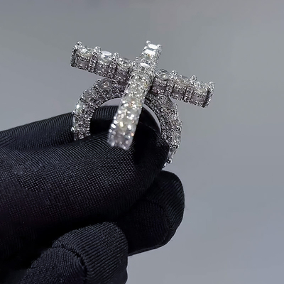 Iced Out Round Cut Cross Ring in White Gold