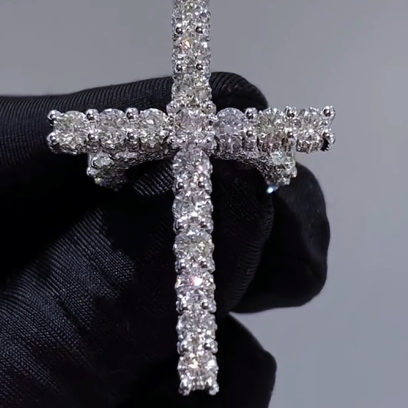 Iced Out Round Cut Cross Ring in White Gold