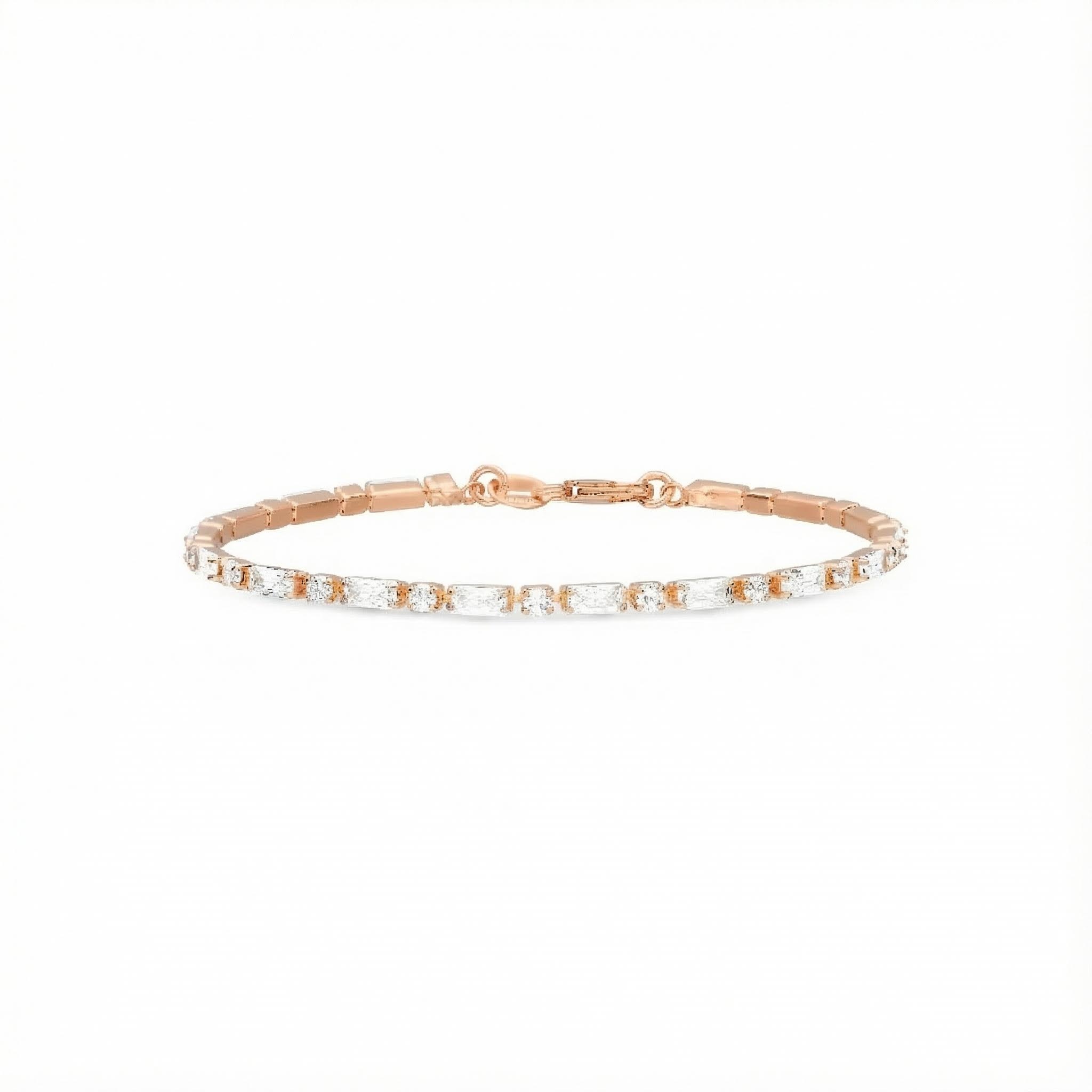 S925 Silver Round & Baguette Cut Diamond Tennis Bracelet