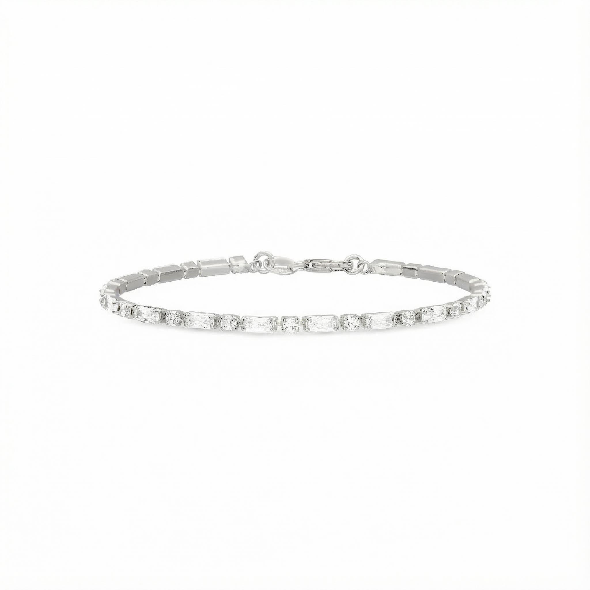 S925 Silver Round & Baguette Cut Diamond Tennis Bracelet
