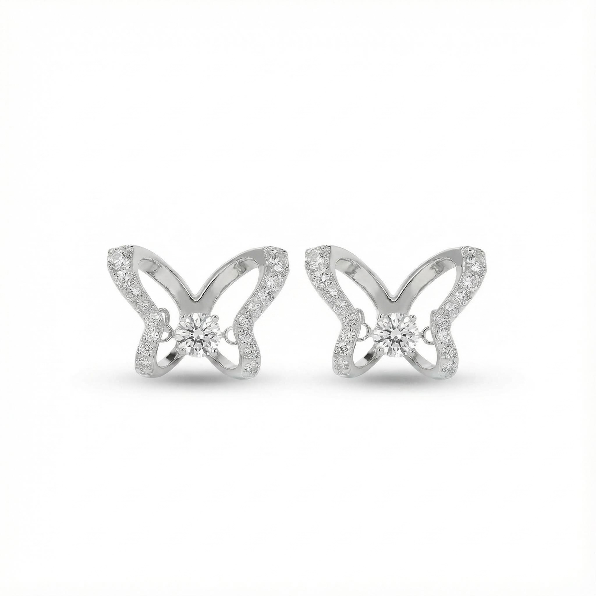 S925 Silver Butterfly Diamond Stud Earrings