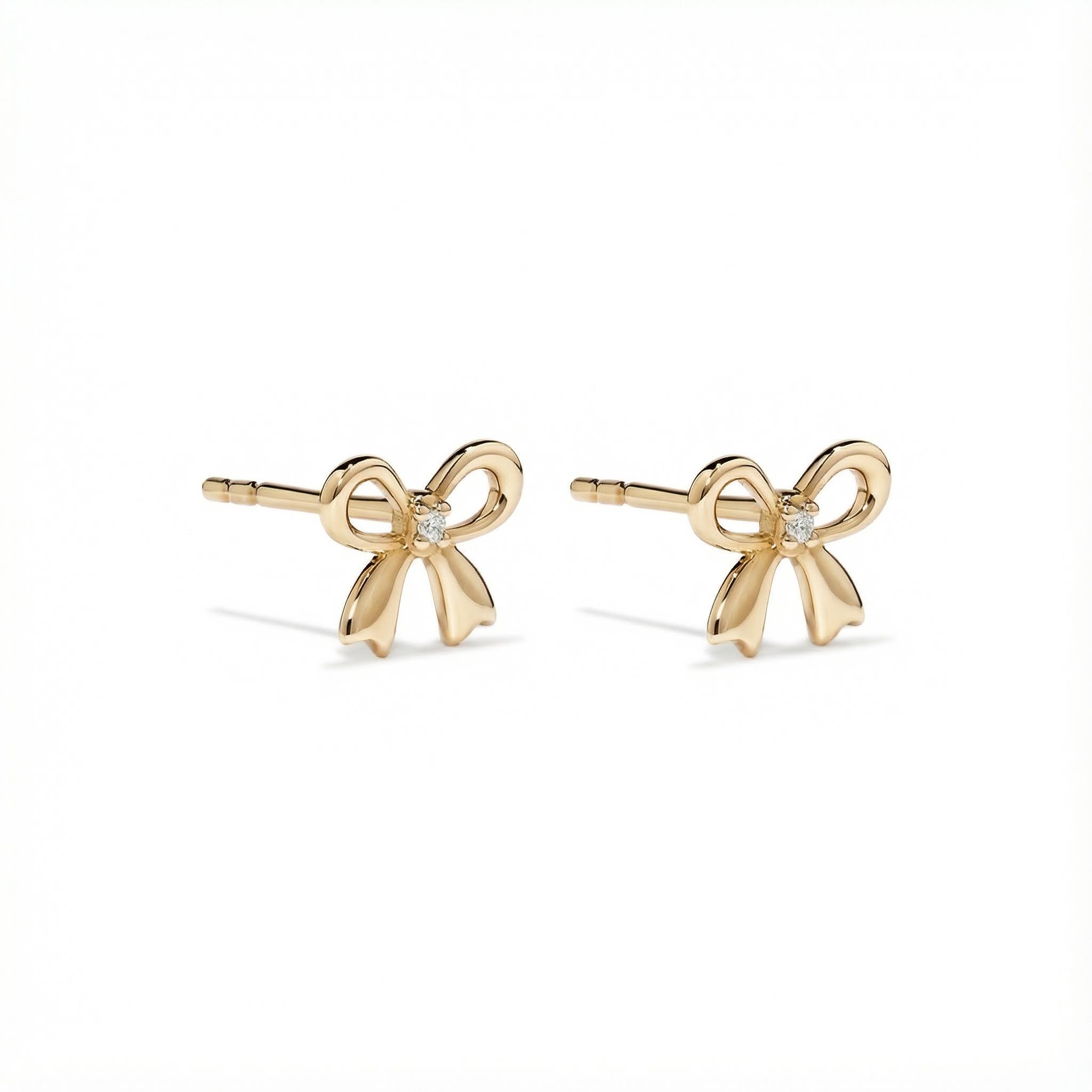 S925 Silver Bow Diamond Stud Earrings