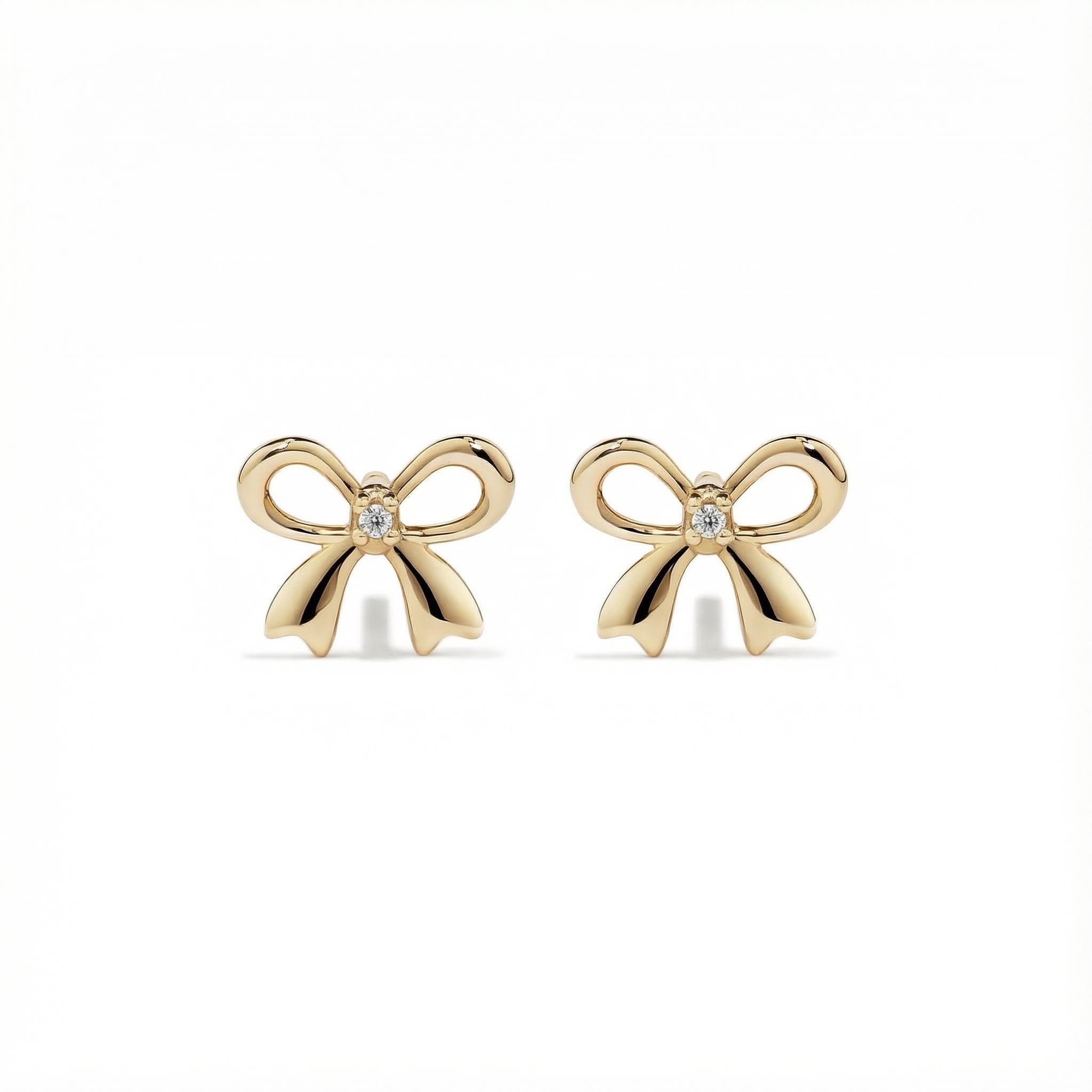 S925 Silver Bow Diamond Stud Earrings