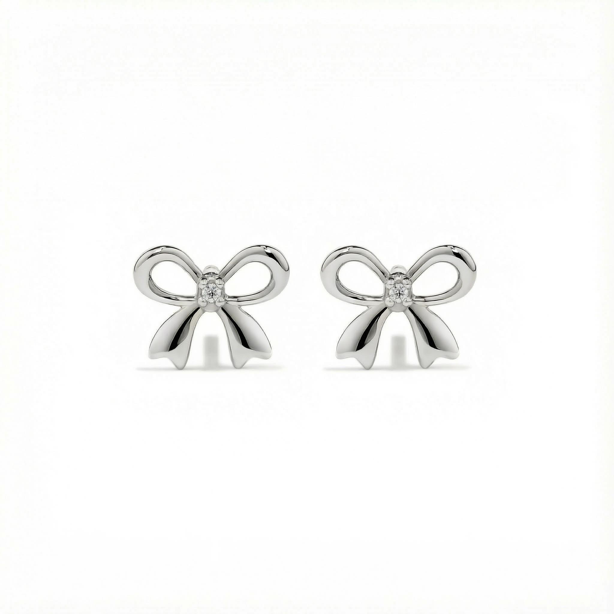 S925 Silver Bow Diamond Stud Earrings