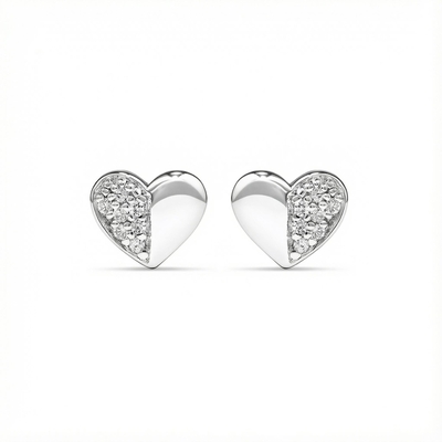 S925 Silver Diamond Heart Halves Stud Earrings