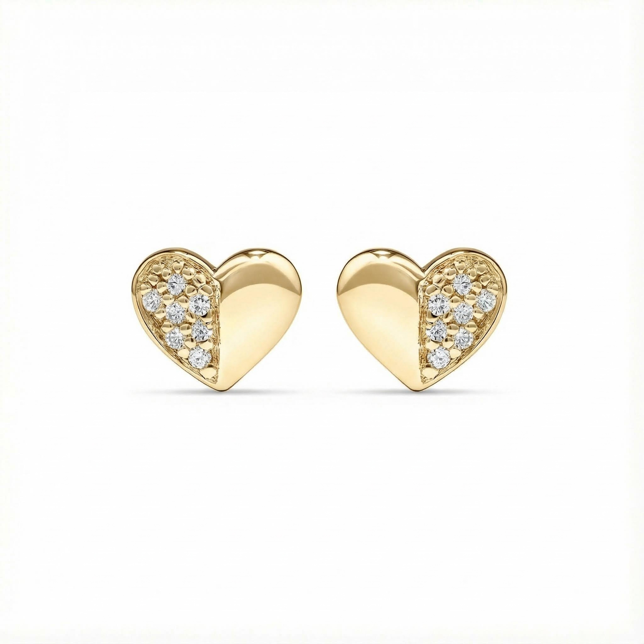 S925 Silver Diamond Heart Halves Stud Earrings