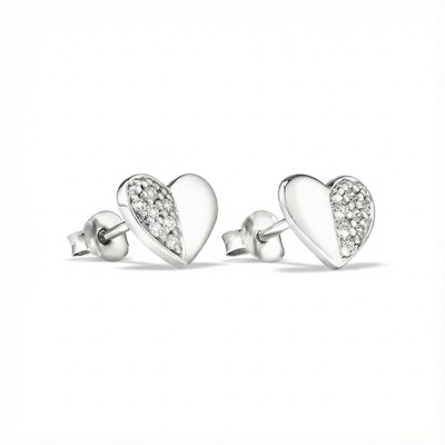 S925 Silver Diamond Heart Halves Stud Earrings